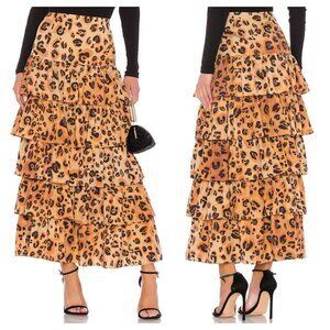 Mara Hoffman Marzia Tiered Ruffle Maxi Skirt Leopard Print Tan Brown Women's 0